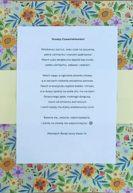 Wspólne życzenia dla klas.