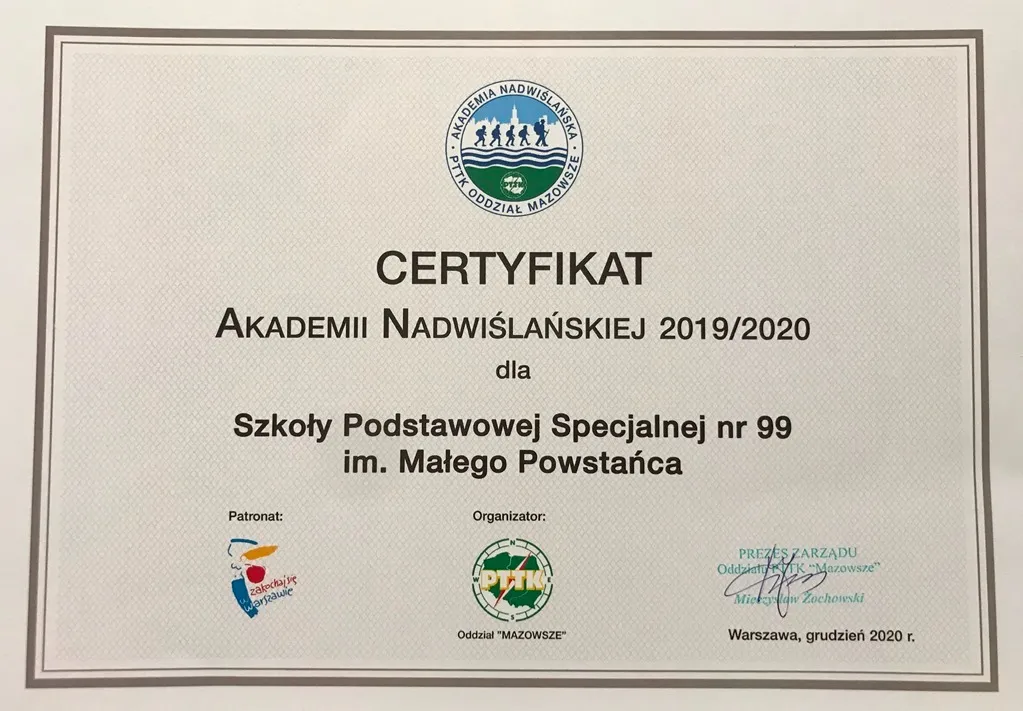 Certyfikat Akademii Nadwiślańskiej