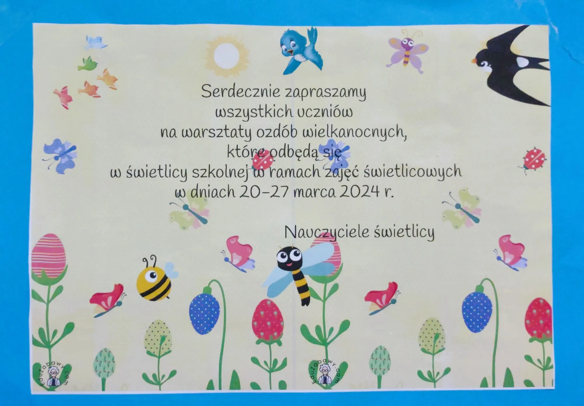 Warsztaty ozdób wielkanocnych w świetlicy szkolnej.